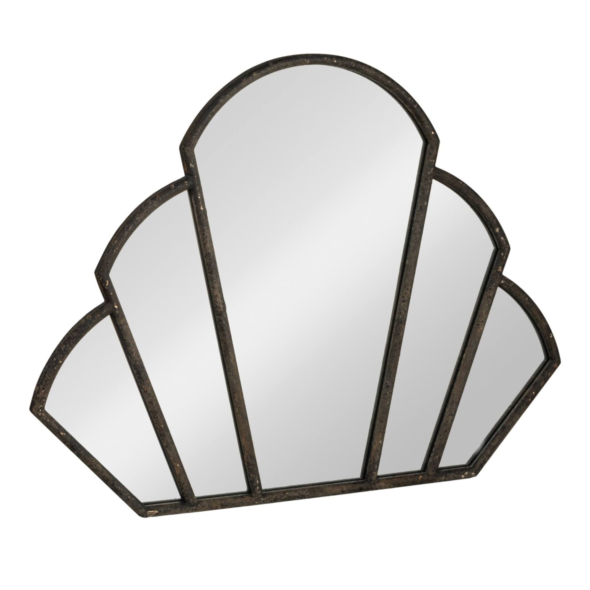 Hello Honey® 33" Black Distressed Metal Scallop Shaped Wall Mirror